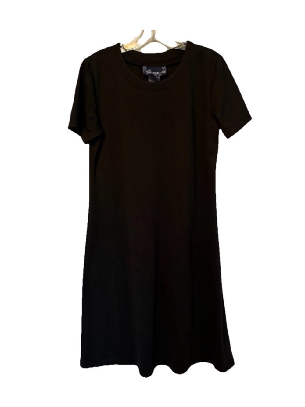 Susan Graver Style Black Midi Dress Womens M/L Short Sleeve A-Line Casual Basic